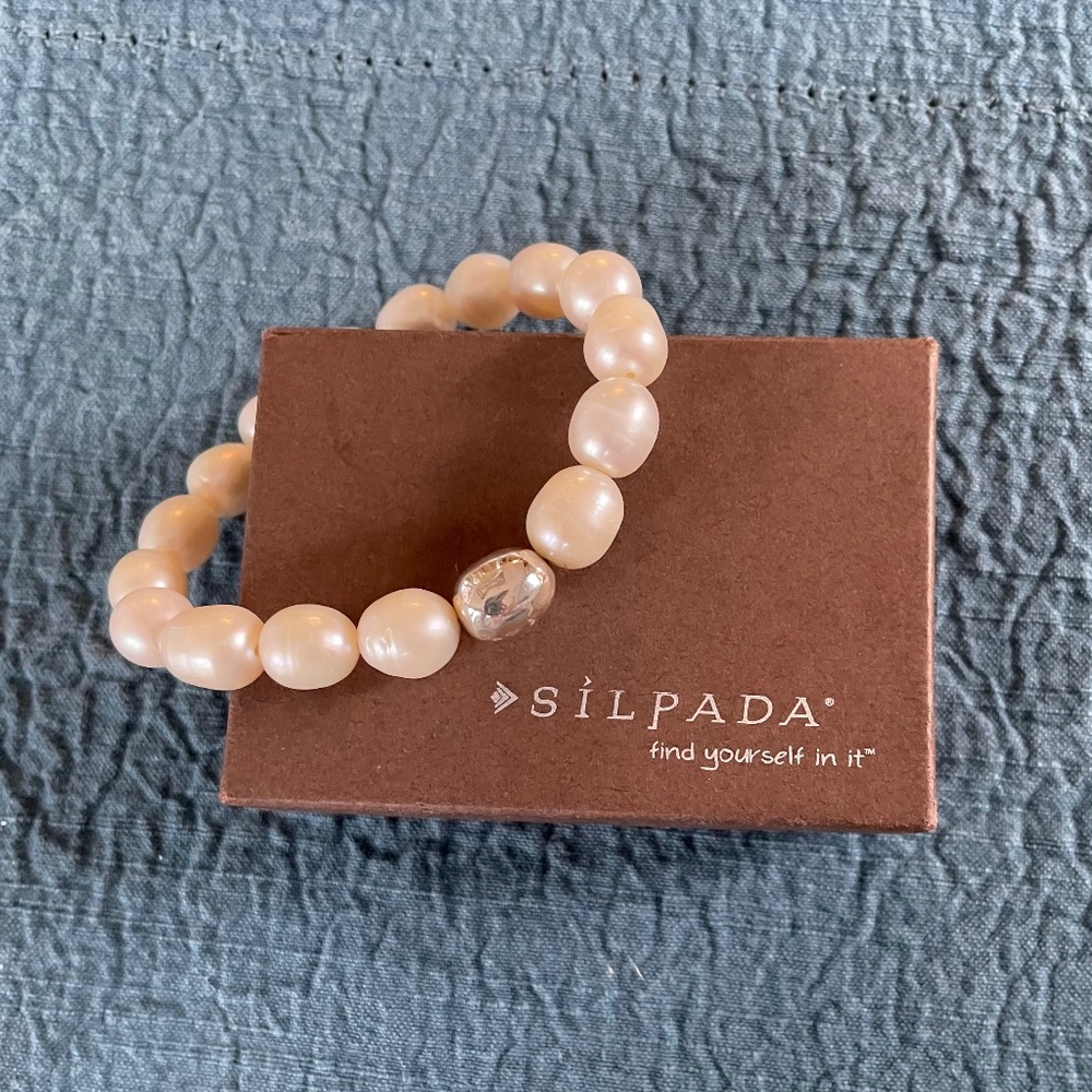 Silpada Pearl and Sterling Silver Stretch Bracelet